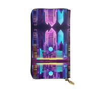 WZYWHJ Portefeuille élégant en cuir avec impression ville de science-fiction - Longue pochette pour femme, matériau durable, 12 emplacements pour cartes, compartiments zippés, noir, taille unique