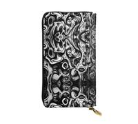 WZYWHJ Portefeuille élégant en cuir avec impressions murales noires et blanches - Longue pochette pour femme, matériau durable, 12 emplacements pour cartes, compartiments à fermeture éclair