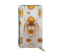 WZYWHJ Portefeuille élégant en cuir avec imprimé araignée fossile ambre - Longue pochette pour femme, matériau durable, 12 emplacements pour cartes, compartiments à fermeture éclair