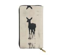 WZYWHJ Portefeuille élégant en cuir avec imprimé cerf négatif - Longue pochette pour femme, matériau durable, 12 emplacements pour cartes, compartiments à fermeture éclair
