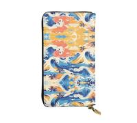 WZYWHJ Portefeuille élégant en cuir avec imprimé plage maui hawaïen, vagues de mer, nuages, longue pochette pour femme, matériau durable, 12 emplacements pour cartes, compartiments zippés, noir