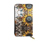 WZYWHJ Portefeuille élégant en cuir avec imprimé tournesol - Longue pochette pour femme, matériau durable, 12 emplacements pour cartes, compartiments zippés, noir, taille unique, Noir , Taille unique