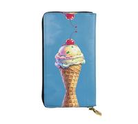 WZYWHJ Portefeuille élégant en cuir avec motif crème glacée - Longue pochette pour femme, matériau durable, 12 emplacements pour cartes, compartiments à fermeture éclair