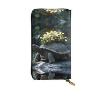 WZYWHJ Portefeuille élégant en cuir avec motif de tortue de fleurs, longue pochette pour femme, matériau durable, 12 emplacements pour cartes, compartiments à fermeture éclair