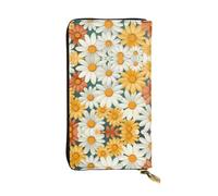 WZYWHJ Portefeuille élégant en cuir avec motif marguerites colorées - Longue pochette pour femme, matériau durable, 12 emplacements pour cartes, compartiments à fermeture éclair