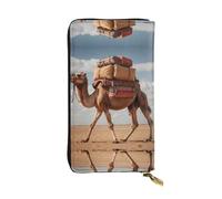 WZYWHJ Portefeuille élégant en cuir imprimé camel - Longue pochette pour femme, matériau durable, 12 emplacements pour cartes, compartiments à fermeture éclair