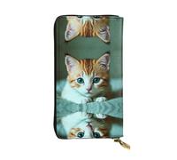 WZYWHJ Portefeuille élégant en cuir imprimé chaton triste, longue pochette pour femme, matériau durable, 12 emplacements pour cartes, compartiments à fermeture éclair