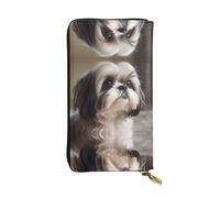 WZYWHJ Portefeuille élégant en cuir imprimé chien Shih Tzu - Longue pochette pour femme, matériau durable, 12 emplacements pour cartes, compartiments zippés, noir, taille unique, Noir , Taille unique