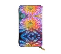 WZYWHJ Portefeuille élégant en cuir imprimé chrysanthème arc-en-ciel - Longue pochette pour femme, matériau durable, 12 emplacements pour cartes, compartiments zippés, noir, taille unique, Noir ,