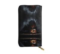 WZYWHJ Portefeuille élégant en cuir imprimé citrouille secrète - Longue pochette pour femme, matériau durable, 12 emplacements pour cartes, compartiments zippés, noir, taille unique, Noir , Taille