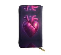 WZYWHJ Portefeuille élégant en cuir imprimé cœur battant - Longue pochette pour femme, matériau durable, 12 emplacements pour cartes, compartiments à fermeture éclair