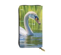 WZYWHJ Portefeuille élégant en cuir imprimé cygne blanc - Longue pochette pour femme, matériau durable, 12 emplacements pour cartes, compartiments zippés, noir, taille unique, Noir , Taille unique