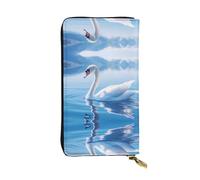 WZYWHJ Portefeuille élégant en cuir imprimé cygne dans le lac - Longue pochette pour femme, matériau durable, 12 emplacements pour cartes, compartiments zippés, noir, taille unique, Noir , Taille