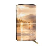 WZYWHJ Portefeuille élégant en cuir imprimé cygne dans le lac - Longue pochette pour femme, matériau durable, 12 emplacements pour cartes, compartiments zippés, noir, taille unique, Noir , Taille