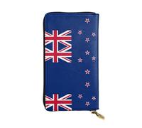 WZYWHJ Portefeuille élégant en cuir imprimé drapeau de la Nouvelle-Zélande - Longue pochette pour femme, matériau durable, 12 emplacements pour cartes, compartiments zippés, noir, taille unique, Noir