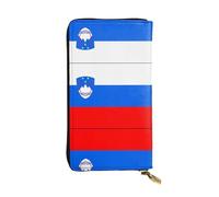 WZYWHJ Portefeuille élégant en cuir imprimé drapeau de la Slovénie - Longue pochette pour femme, matériau durable, 12 emplacements pour cartes, compartiments zippés, noir, taille unique, Noir , Taille