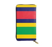WZYWHJ Portefeuille élégant en cuir imprimé drapeau de l'île Maurice - Longue pochette pour femme, matériau durable, 12 emplacements pour cartes, compartiments zippés, noir, taille unique, Noir ,