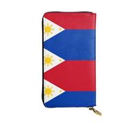 WZYWHJ Portefeuille élégant en cuir imprimé drapeau des Philippines - Longue pochette pour femme, matériau durable, 12 emplacements pour cartes, compartiments zippés, noir, taille unique, Noir ,