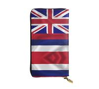 WZYWHJ Portefeuille élégant en cuir imprimé drapeau d'Hawaï américain - Longue pochette pour femme, matériau durable, 12 emplacements pour cartes, compartiments zippés, noir, taille unique, Noir ,