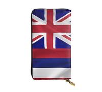 WZYWHJ Portefeuille élégant en cuir imprimé drapeau d'Hawaï américain - Longue pochette pour femme, matériau durable, 12 emplacements pour cartes, compartiments zippés, noir, taille unique, Noir ,