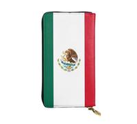 WZYWHJ Portefeuille élégant en cuir imprimé drapeau du Mexique - Longue pochette pour femme, matériau durable, 12 emplacements pour cartes, compartiments zippés, noir, taille unique, Noir , Taille