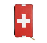 WZYWHJ Portefeuille élégant en cuir imprimé drapeau suisse - Longue pochette pour femme, matériau durable, 12 emplacements pour cartes, compartiments zippés, noir, taille unique, Noir , Taille unique