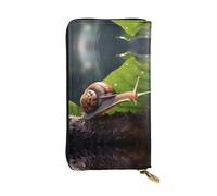 WZYWHJ Portefeuille élégant en cuir imprimé escargot sur une feuille - Longue pochette pour femme, matériau durable, 12 emplacements pour cartes, compartiments à fermeture éclair