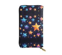 WZYWHJ Portefeuille élégant en cuir imprimé étoiles brillantes dans le ciel nocturne - Longue pochette pour femme, matériau durable, 12 emplacements pour cartes, compartiments à fermeture éclair