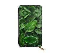 WZYWHJ Portefeuille élégant en cuir imprimé feuille verte nature - Pochette longue pour femme, matériau durable, 12 emplacements pour cartes, compartiments zippés, noir, taille unique, Noir , Taille