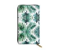 WZYWHJ Portefeuille élégant en cuir imprimé feuilles de palmier tropical aquarelle - Longue pochette pour femme, matériau durable, 12 emplacements pour cartes, compartiments zippés, noir, taille