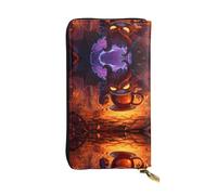 WZYWHJ Portefeuille élégant en cuir imprimé hibou café - Longue pochette pour femme, matériau durable, 12 emplacements pour cartes, compartiments zippés, noir, taille unique, Noir , Taille unique