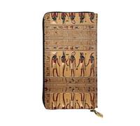 WZYWHJ Portefeuille élégant en cuir imprimé hiéroglyphe égyptien antique - Longue pochette pour femme, matériau durable, 12 emplacements pour cartes, compartiments zippés, noir, taille unique, Noir ,