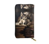 WZYWHJ Portefeuille élégant en cuir imprimé Husky on the Book - Longue pochette pour femme, matériau durable, 12 emplacements pour cartes, compartiments à fermeture éclair