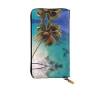 WZYWHJ Portefeuille élégant en cuir imprimé îles des Caraïbes - Longue pochette pour femme, matériau durable, 12 emplacements pour cartes, compartiments zippés, noir, taille unique, Noir , Taille