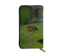 WZYWHJ Portefeuille élégant en cuir imprimé insectes sur feuilles - Longue pochette pour femme, matériau durable, 12 emplacements pour cartes, compartiments zippés, noir, taille unique, Noir , Taille