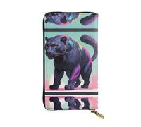 WZYWHJ Portefeuille élégant en cuir imprimé léopard majestueux - Longue pochette pour femme, matériau durable, 12 emplacements pour cartes, compartiments à fermeture éclair