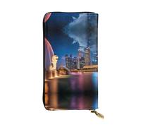 WZYWHJ Portefeuille élégant en cuir imprimé lion de Singapour - Longue pochette pour femme, matériau durable, 12 emplacements pour cartes, compartiments zippés, noir, taille unique, Noir , Taille