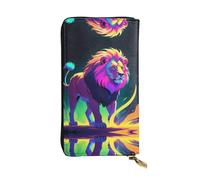 WZYWHJ Portefeuille élégant en cuir imprimé lion safari fluo - Longue pochette pour femme, matériau durable, 12 emplacements pour cartes, compartiments à fermeture éclair