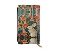 WZYWHJ Portefeuille élégant en cuir imprimé Little Rabbit under the morning glory - Longue pochette pour femme, matériau durable, 12 emplacements pour cartes, compartiments à fermeture éclair