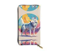 WZYWHJ Portefeuille élégant en cuir imprimé loup National Geographic - Longue pochette pour femme, matériau durable, 12 emplacements pour cartes, compartiments à fermeture éclair