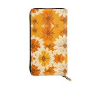 WZYWHJ Portefeuille élégant en cuir imprimé marguerites blanches et jaunes - Longue pochette pour femme, matériau durable, 12 emplacements pour cartes, compartiments zippés, noir, taille unique, Noir