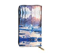 WZYWHJ Portefeuille élégant en cuir imprimé neige brillante - Longue pochette pour femme, matériau durable, 12 emplacements pour cartes, compartiments à fermeture éclair