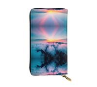 WZYWHJ Portefeuille élégant en cuir imprimé nuages colorés - Longue pochette pour femme, matériau durable, 12 emplacements pour cartes, compartiments zippés, noir, taille unique, Noir , Taille unique