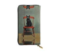 WZYWHJ Portefeuille élégant en cuir imprimé petit chat noir sur le tabouret - Longue pochette pour femme, matériau durable, 12 emplacements pour cartes, compartiments à fermeture éclair