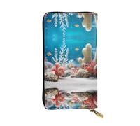 WZYWHJ Portefeuille élégant en cuir imprimé poisson corail tropical - Longue pochette pour femme, matériau durable, 12 emplacements pour cartes, compartiments zippés, noir, taille unique, Noir ,