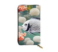 WZYWHJ Portefeuille élégant en cuir imprimé poisson tropical blanc - Longue pochette pour femme, matériau durable, 12 emplacements pour cartes, compartiments zippés, noir, taille unique, Noir , Taille