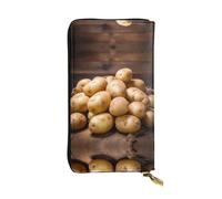 WZYWHJ Portefeuille élégant en cuir imprimé pommes de terre - Longue pochette pour femme, matériau durable, 12 emplacements pour cartes, compartiments zippés, noir, taille unique, Noir , Taille unique