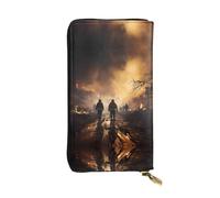 WZYWHJ Portefeuille élégant en cuir imprimé pompiers luttant contre les incendies - Longue pochette pour femme, matériau durable, 12 emplacements pour cartes, compartiments zippés, noir, taille