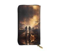 WZYWHJ Portefeuille élégant en cuir imprimé pompiers luttant contre les incendies - Longue pochette pour femme, matériau durable, 12 emplacements pour cartes, compartiments zippés, noir, taille