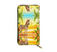 WZYWHJ Portefeuille élégant en cuir imprimé zèbre tropical - Longue pochette pour femme, matériau durable, 12 emplacements pour cartes, compartiments zippés, noir, taille unique, Noir , Taille unique